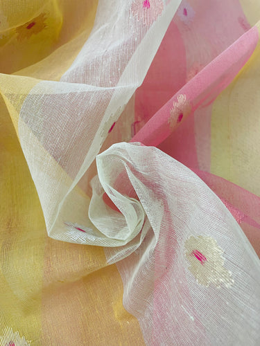 Authentic Dhakai Jamdani Muslin Saree from Bangladesh | Handwoven | Multi- Color | Gold Zari | Ships from California